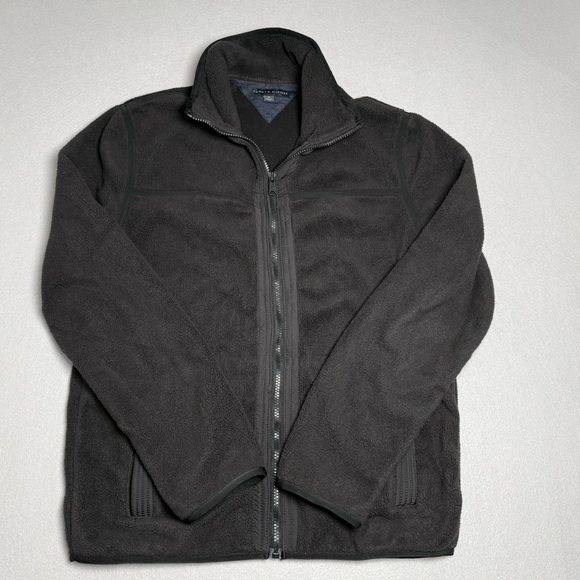 Tommy Hilfiger Mens Black Fleece Jacket Medium M Full Zip Pockets Mock Neck Warm - Picture 1 of 8